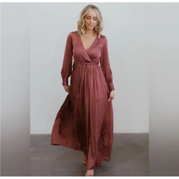 Baltic Born Dusty Rose Satin Dress long sleeve size M - Picture 1 of 7